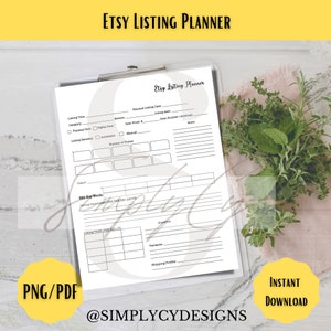 Puede incluir: Un planificador de listado de Etsy imprimible con secciones para el t&iacute;tulo del listado, la categor&iacute;a, la fecha de listado planificada, el precio del art&iacute;culo, el n&uacute;mero de listado, las notas, las palabras clave de SEO, las etiquetas de listado, las variaciones y el perfil de env&iacute;o.