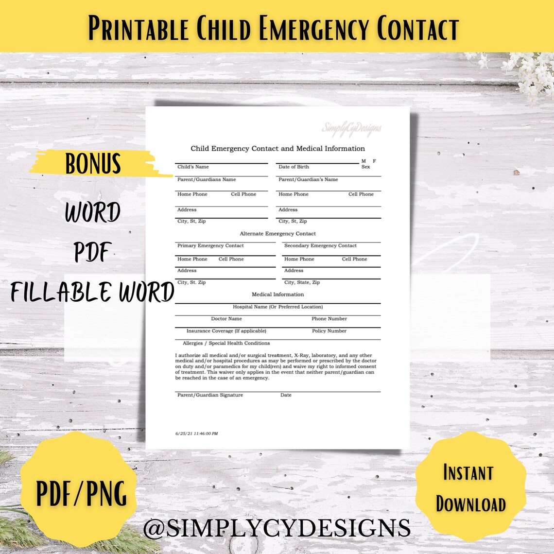 Printable Child Emergency Contact List, Babysitter Contact List ...
