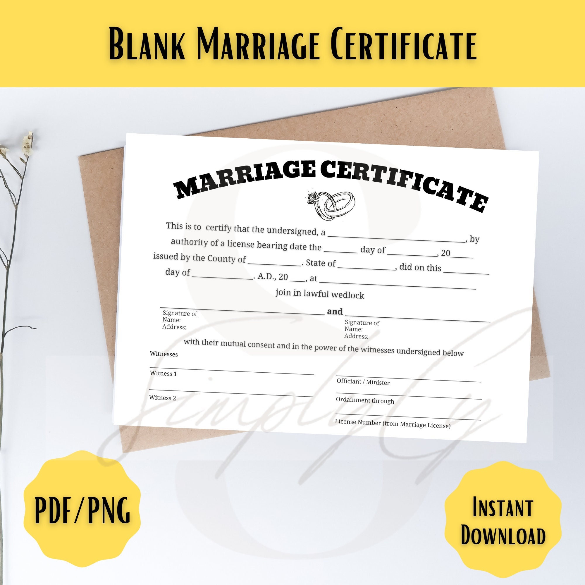 Commemorative Marriage Certificate Digital Download Non State Commemorative Marriage Certificate Digital Download Non State