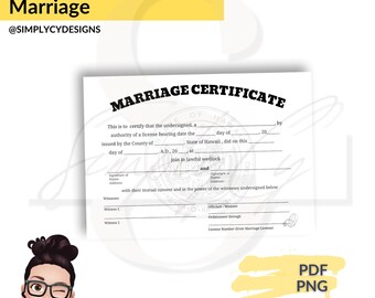 ハワイ記念結婚証明書、デジタルダウンロード、ハワイ結婚証明書、印刷可能な証明書、デジタル証明書