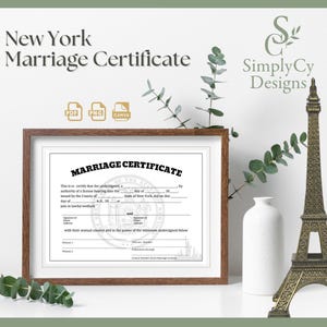 New York Heiratsurkunde - Druckbare Hochzeit Andenken oder Fake Lizenz - Schwarz & Weiß Canva Vorlage mit Zustand Siegel, Canva Vorlage
