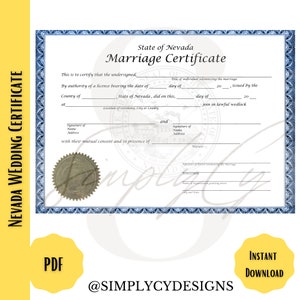 Nevada Commemorative Marriage Certificate, Digital Download, Nevada ...