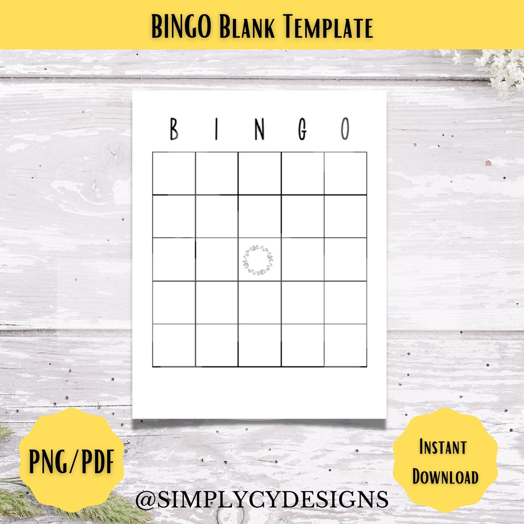 Bingo Card Printable, Blank Bingo Template, Baby Shower Bingo