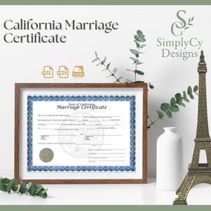Kalifornische Heiratsurkunde Vorlage, druckbare Hochzeitsurkunde Vorlage, bearbeitbarer Heiratslizenzstil Sofortiger Download