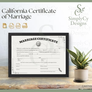 カリフォルニア州の結婚証明書テンプレート - デジタルダウンロードとボーナスCanvaテンプレートリンク