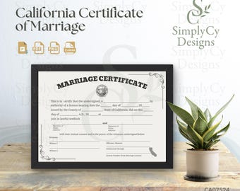 カリフォルニア州の結婚証明書テンプレート - デジタルダウンロードとボーナスCanvaテンプレートリンク
