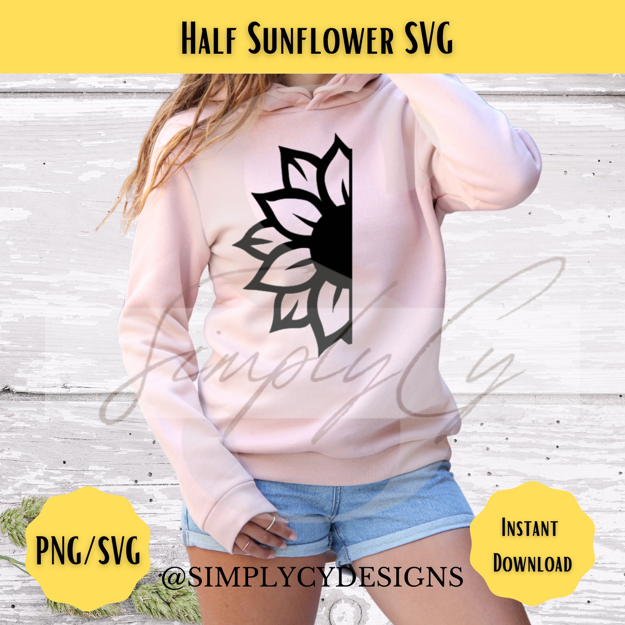 Free Decal Half Sunflower Svg SVG PNG EPS DXF File