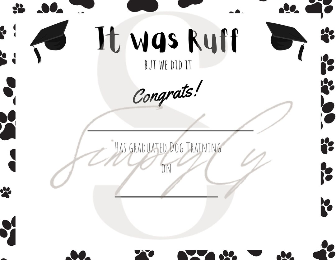 Printable Puppy/dog Graduation Certificate, Printable Congratulations, Dog Training Certificate
