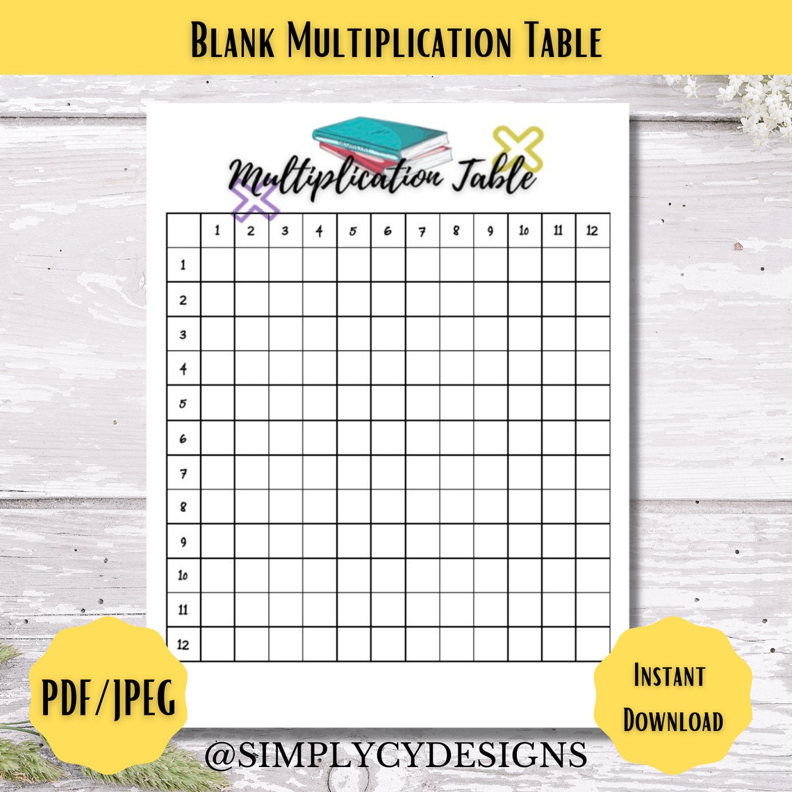 Blank Multiplication Table, Instant Download, Printable Times Table ...
