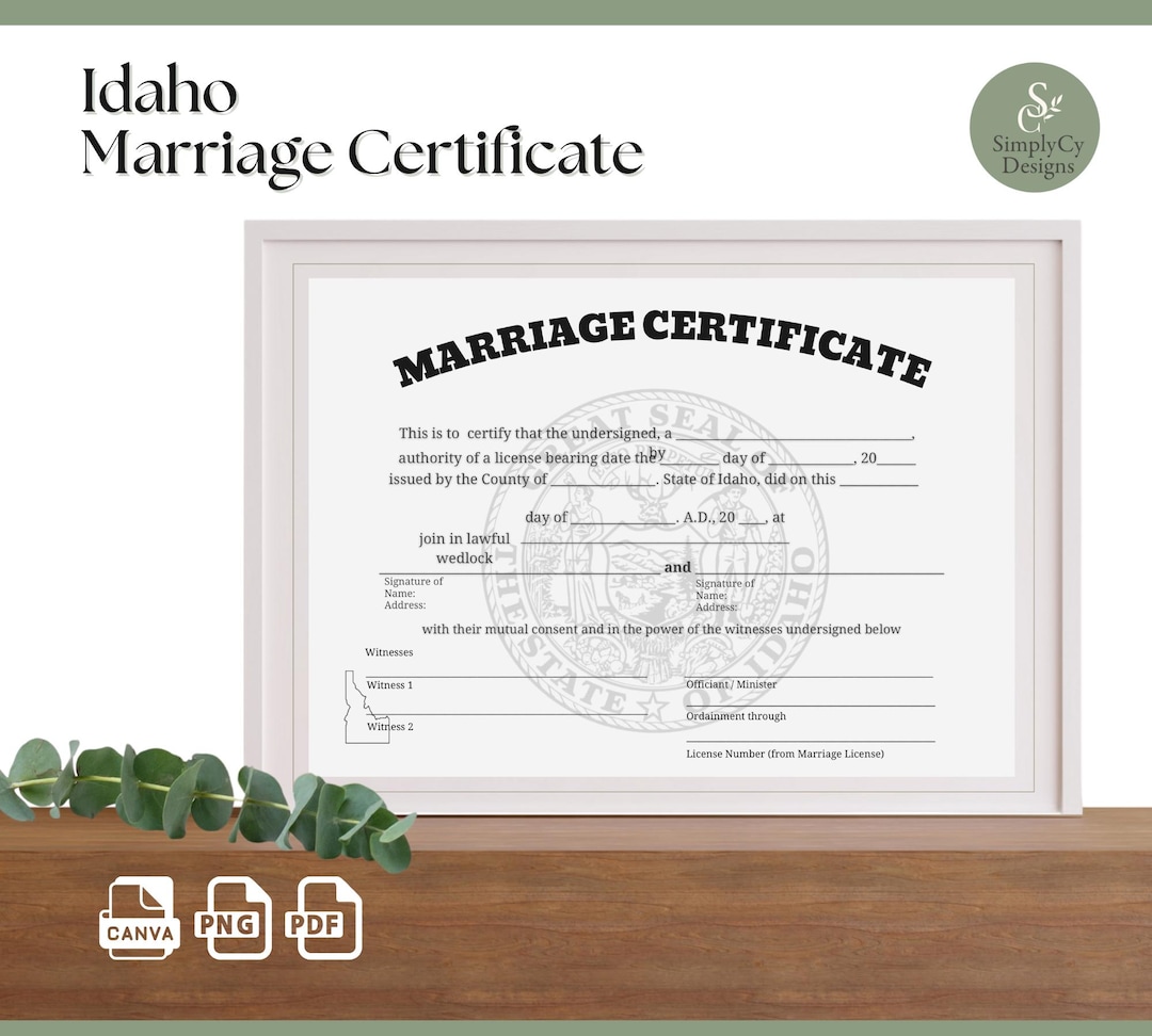 idaho-marriage-certificate-template-printable-fake-marriage-license-gag-gift-keepsake-editable-pdf-png-canva-download-etsy for Free Printable Fake Marriage Certificate Idaho Marriage Certificate Template – Printable Fake Marriage License, Gag Gift, Keepsake, Editable PDF, PNG & Canva Download - Etsy for Free Printable Fake Marriage Certificate
