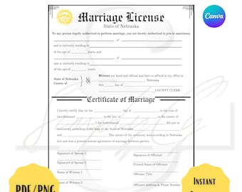 ネブラスカ州の結婚証明書テンプレート | 8.5x11 編集可能な Canva ダウンロード