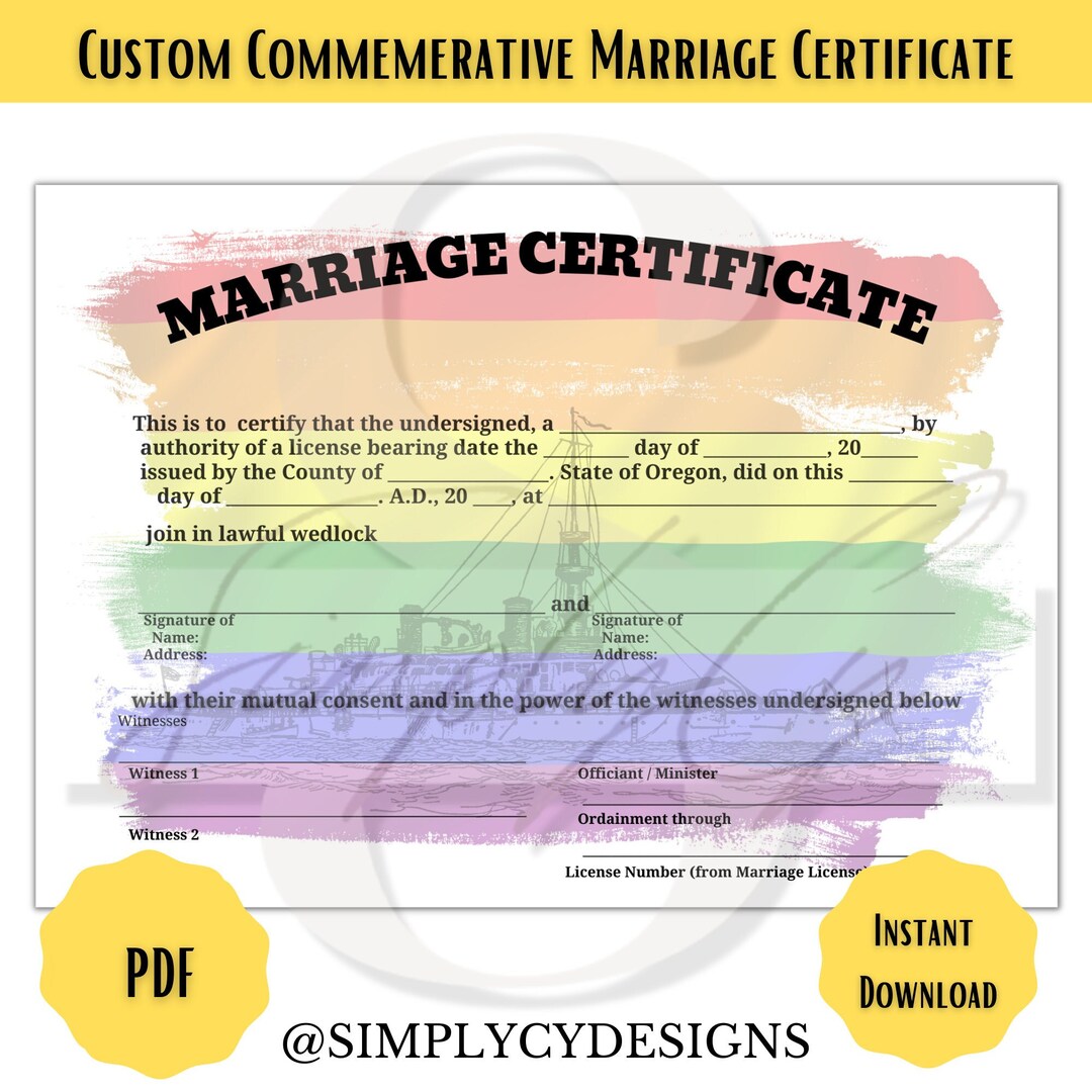 Custom Pride Wedding Certificate, Pride Wedding Certificate, Pride ...