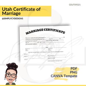 Utah Gedenk-Heiratsurkunde, digitaler Download, Utah Hochzeitsurkunde, druckbare Urkunde, digitale Urkunde