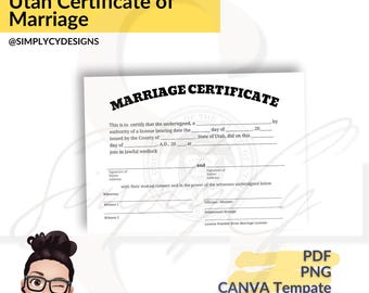 ユタ州記念結婚証明書、デジタルダウンロード、ユタ州結婚証明書、印刷可能な証明書、デジタル証明書