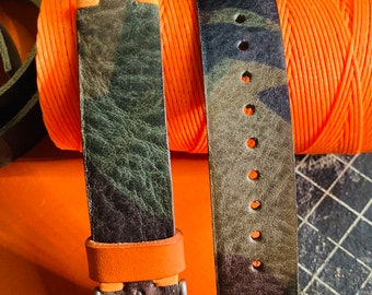 Leather watchband | leather watch strap | camouflage leather | handmade in USA  | camo leather watch 18mm | 16, 20, 22, 24mm available