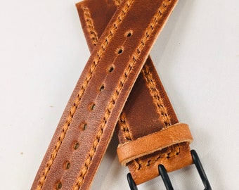 Leather Watch Band | Horween leather Watch Strap | Custom Sizes 18mm, 20mm 22mm, 24mm | English Tan Leather | now with lining