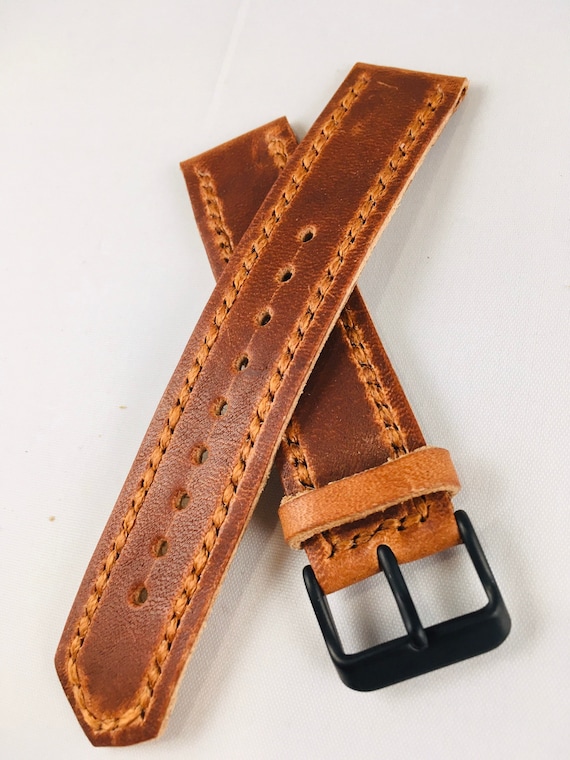 Horween Dublin Leather Watch Strap English Tan Handmade Watch