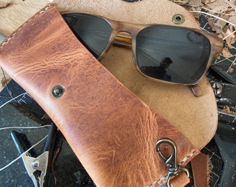 Leather Sunglasses Case | Leather Glasses Case | Glasses Protection | Horween Leather English Tan sunglasses case