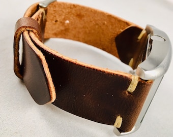 Handmade Horween Carolina Brown Leather Watch Band: Full Grain Strap