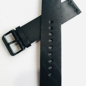 Czarny skórzany pasek do zegarka Harness | Ręcznie wykonany pasek skórzany Wickett & Craig | Skóra licowa | 18 mm, 20 mm, 22 mm, 24 mm | Wyprodukowano w USA