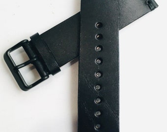 Black Veg tan leather watch strap custom watch strap, leather handmade watch band full grain leather | Wickett and Craig harness leather