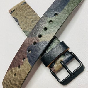 Leather watchband | leather watch strap | camouflage leather | handmade in USA  | camo leather watch 18mm | 16, 20, 22, 24mm available