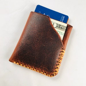 Full grain leather wallet | carefully hand made vertical wallet | card sleeve | Handmade front pocket wallet, unique character | minimalist