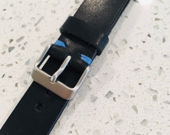 Black Horween leather watch strap | black leather watch band |  full grain leather custom watch 16, 18, 20, 22, 24mm | Handmade in USA