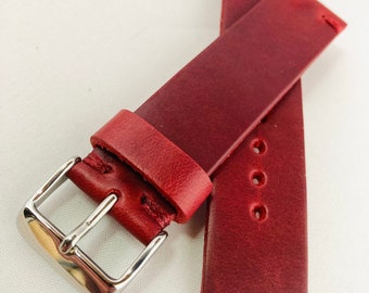 Red Leather watch band + Horween Leather | leather watch strap | premium leather full grain | Red leather watch | 16 ,18, 20, 22, 24mm band