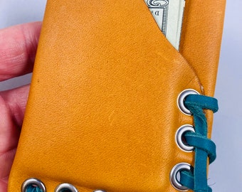 Handmade leather wallet | Horween MLB baseball glove leather | baseball glove lacing