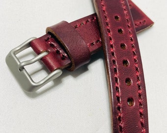 Horween Leather Watch Band | Horween leather Watch Strap | Burgundy leather with liner Custom Sizes 18mm, 20mm 22mm, 24mm