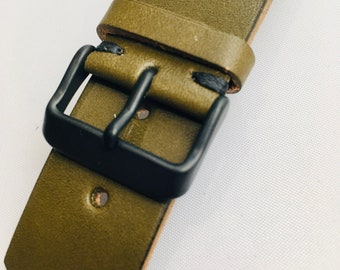 Veg tan leather watch strap custom watch strap, leather handmade watch band full grain leather Wickett and Craig Olive