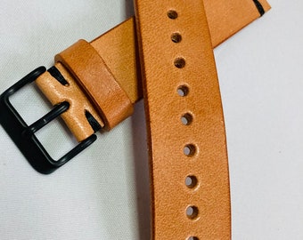 Full grain leather strap | leather watch strap | matte black buckle | Russet- Wickett and Craig traditional harness | leather watch band