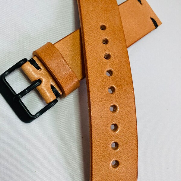 Full grain leather strap | leather watch strap | matte black buckle | Russet- Wickett and Craig traditional harness | leather watch band