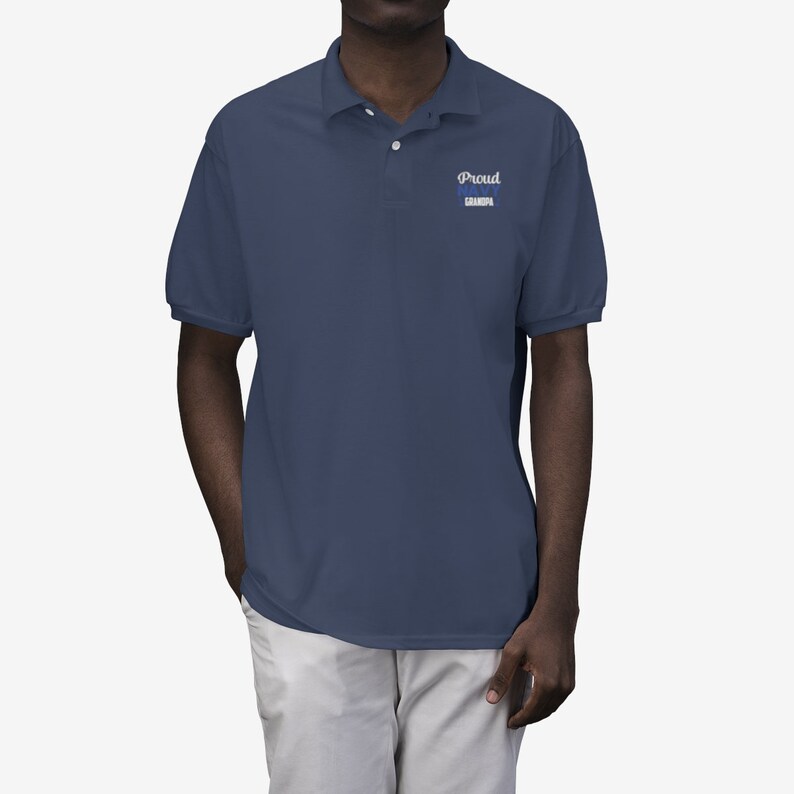 Proud Navy Grandpa Men/'s Polo Shirt