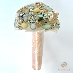 Brooch Bouquet wedding bridal 'Coastal Sunset' unique unconventional non-traditional pink rose gold ivory champagne pistachio green pearls image 8