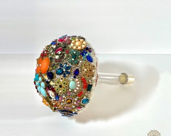 Bright Vibrant Colorful Jewel-toned Wedding Brooch Bouquet 'Kaleidoscope' multicolor pink, green, blue, gold, orange, yellow, rhinestones