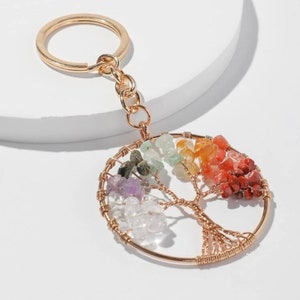 Tree of Life Chakras Style Crystals Minimalist Large Charm Enamel Keychain