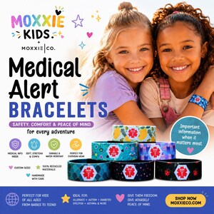 Medicinskt varningsarmband för barn och tonåringar. Medicinskt ID-armband för barn med allergi, autism, diabetes och varning. Anpassat PERSONLIGT ID-armband. bild 2