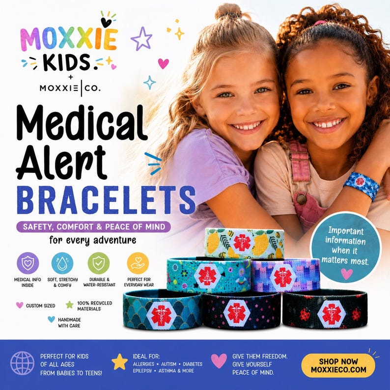 Medicinskt varningsarmband för barn och tonåringar. Medicinskt ID-armband för barn med allergi, autism, diabetes och varning. Anpassat PERSONLIGT ID-armband. bild 2