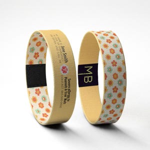 Adult Medical Alert Wristbands // Custom Fabric Elastic Wristband Bracelet // Allergy, Diabetic, Alzheimer's Alert ID Bracelet