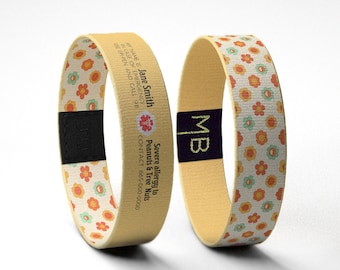 Medicinska varningsarmband för vuxna // Anpassat elastiskt tygarmband // Allergi-, diabetes- och Alzheimers-ID-armband