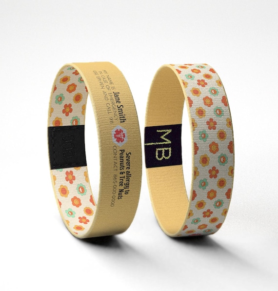 Adult Medical Alert Wristbands // Custom Fabric Elastic Wristband Bracelet // Allergy, Diabetic, Alzheimer's Alert ID Bracelet