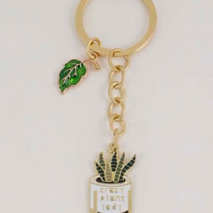 Portachiavi smaltato con fascino minimalista Crazy Plant Lady