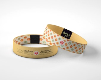Adult & Teen Medical Bracelet Personalized Fabric Elastic Wristband Bracelet // Allergy, Diabetic, Alzheimer's Emergency Alert ID Bracelet