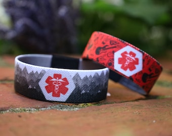 Personalized Kids Medical Alert Fabric Elastic Wristband Bracelet For Babies, Toddlers and Kids Allergy, Autism, Diabetic, Alert ID Bracelet