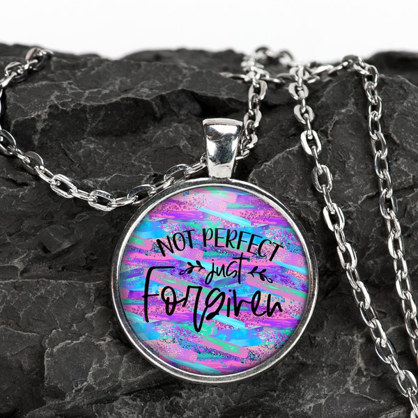 Not Perfect Just Forgiven Christian Religious Faith Scripture Pendant Necklace Jewelry // Gifts for Her // Best Friend Gift // Keychain