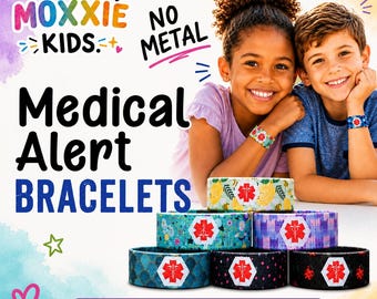 Children's Medical Alert Wristband for Kids Baby & Toddler to Adult Sizes, Non-Silicone, Fun Designs, Emergency Alert and Safety ID