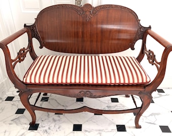 Antique Mahogany Art Nouveau Hall or Entry Bench