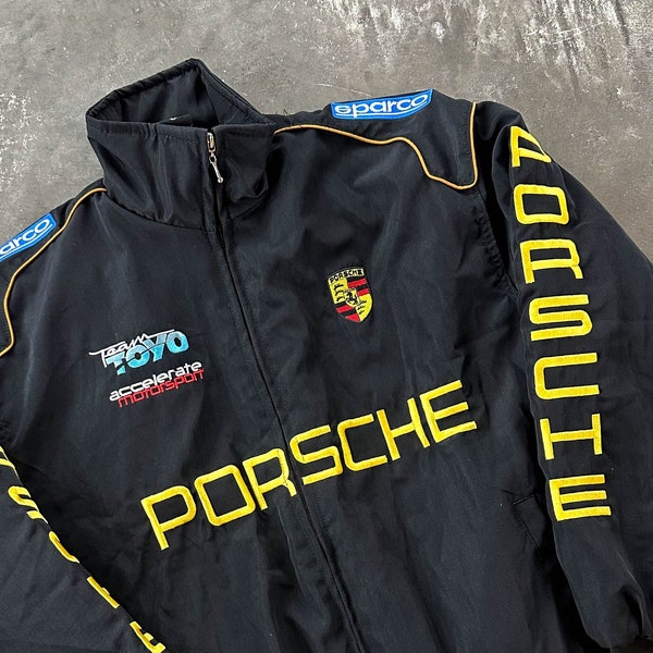 Porsche Racing Vintage Inspired Car Auto Shop Mechanic Team Jacket F1